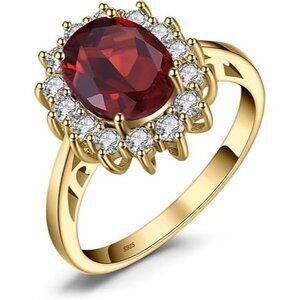 Yellow Gold Plated-garnet Princess Diana Class Birthstone Halo Ring
